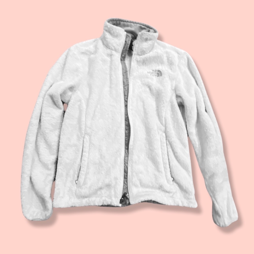 The North Face fuzzy/furry white jacket size S